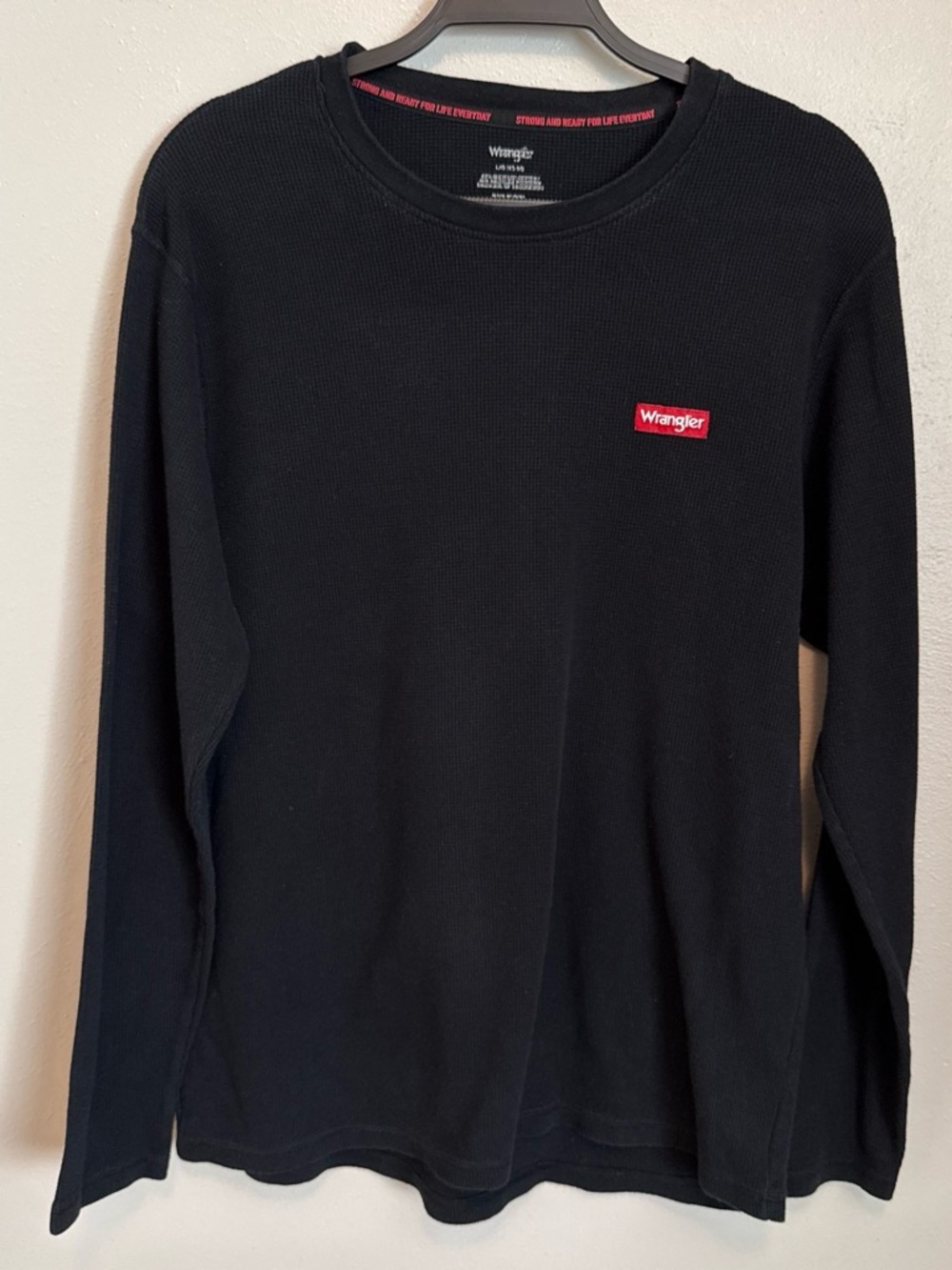 Wrangler Black Crewneck Thermal Sweater with Red Logo